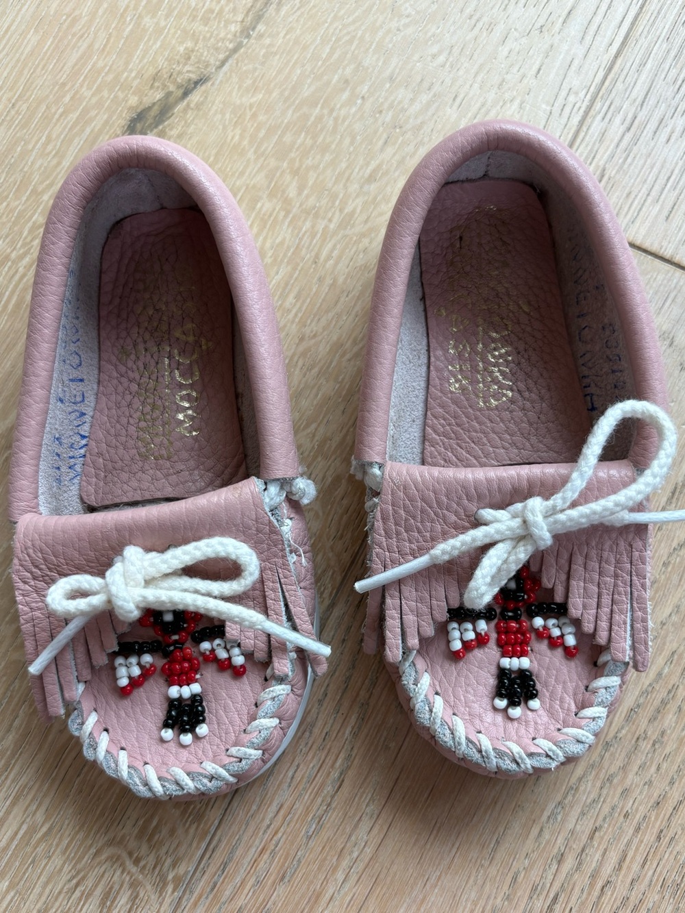 Kids Pink Beaded Fringe Minnetonka Moccasin Loafers